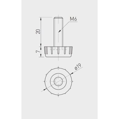 ALFA kojelė M6, ø19x20, STOPKA, juoda 1 ALFA kojelė M6, ø19x20, STOPKA, juoda 1