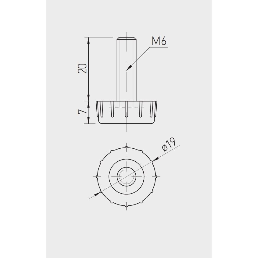 ALFA kojelė M6, ø19x20, STOPKA, juoda 1 ALFA kojelė M6, ø19x20, STOPKA, juoda 1