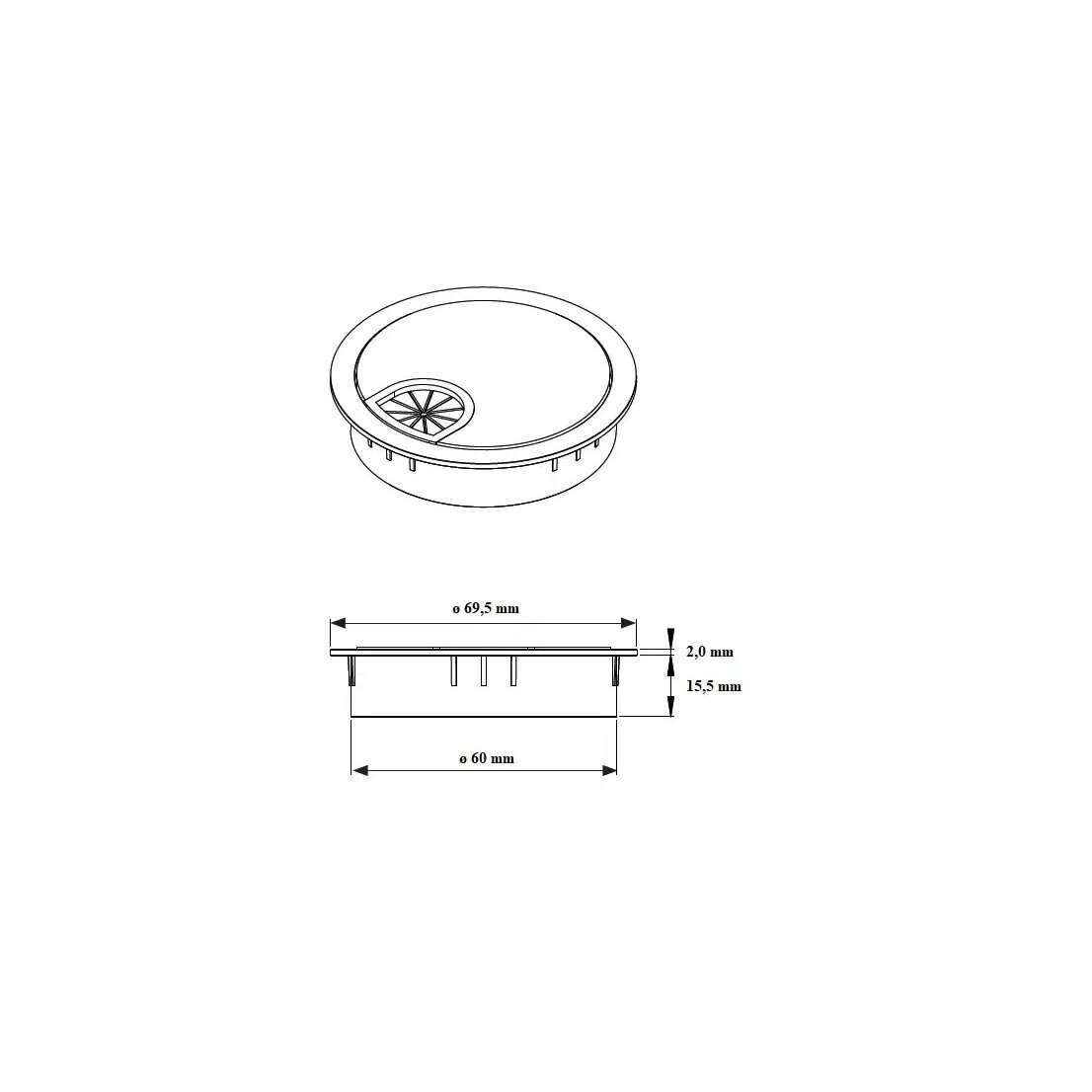 Dangtelis laidams plastmasinis su guma ø60x18 mm, aliuminio spalva 2