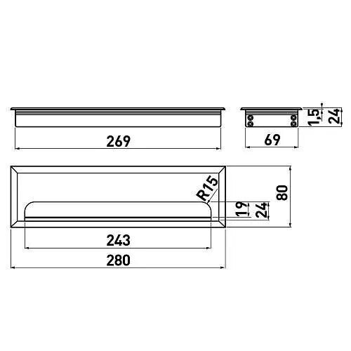 Įvadas laidams metalinis su šepetėliu MERIDA 80x280 mm, juodas 3 Įvadas laidams metalinis su šepetėliu MERIDA 80x280 mm, juodas 3