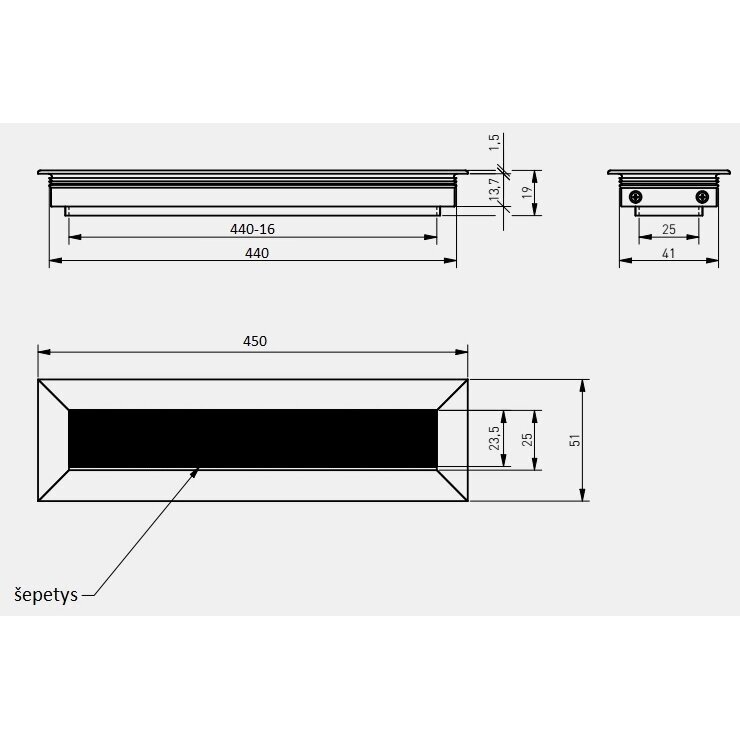 Įvadas laidams metalinis su šepetėliu MERIDA 51x450 mm, juodas 2 Įvadas laidams metalinis su šepetėliu MERIDA 51x450 mm, juodas 2