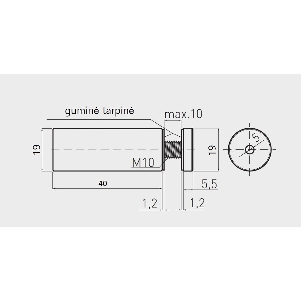 Distancinis stiklo laikiklis ø19 mm, inox 1