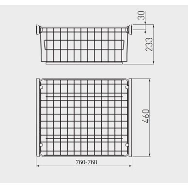 Ištraukiamas krepšys spintai SMART 800 mm, H.45 mm (bėgeliai užsakomi atskirai), pilka 2 Ištraukiamas krepšys spintai SMART 800 mm, H.45 mm (bėgeliai užsakomi atskirai), pilka 2