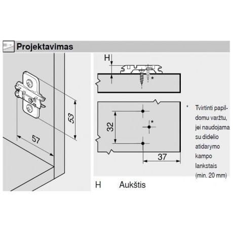 Išorinis lankstas BLUM+ CLIP plokštelė 0 mm 3 Išorinis lankstas BLUM+ CLIP plokštelė 0 mm 3