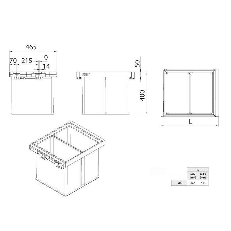 Ištraukiamas krepšys rūbams/skalbiniams SYMPHONY, WB-676, L-600 mm, baltas 2 Ištraukiamas krepšys rūbams/skalbiniams SYMPHONY, WB-676, L-600 mm, baltas 2