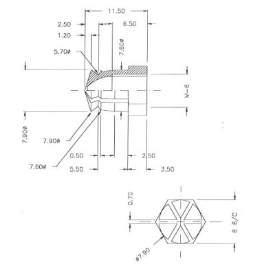 Įvorė žalvario M6x11.5 mm