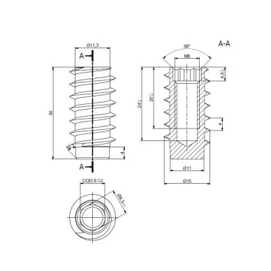 Įvore Maxi-Luna M8, ø11.5x30 mm, geltonas cinkas 1 Įvore Maxi-Luna M8, ø11.5x30 mm, geltonas cinkas 1