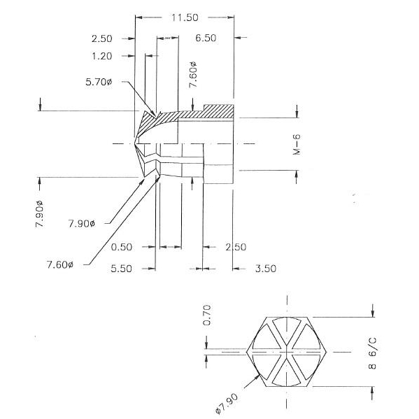 Įvorė žalvario M6x11.5 mm 1 Įvorė žalvario M6x11.5 mm 1
