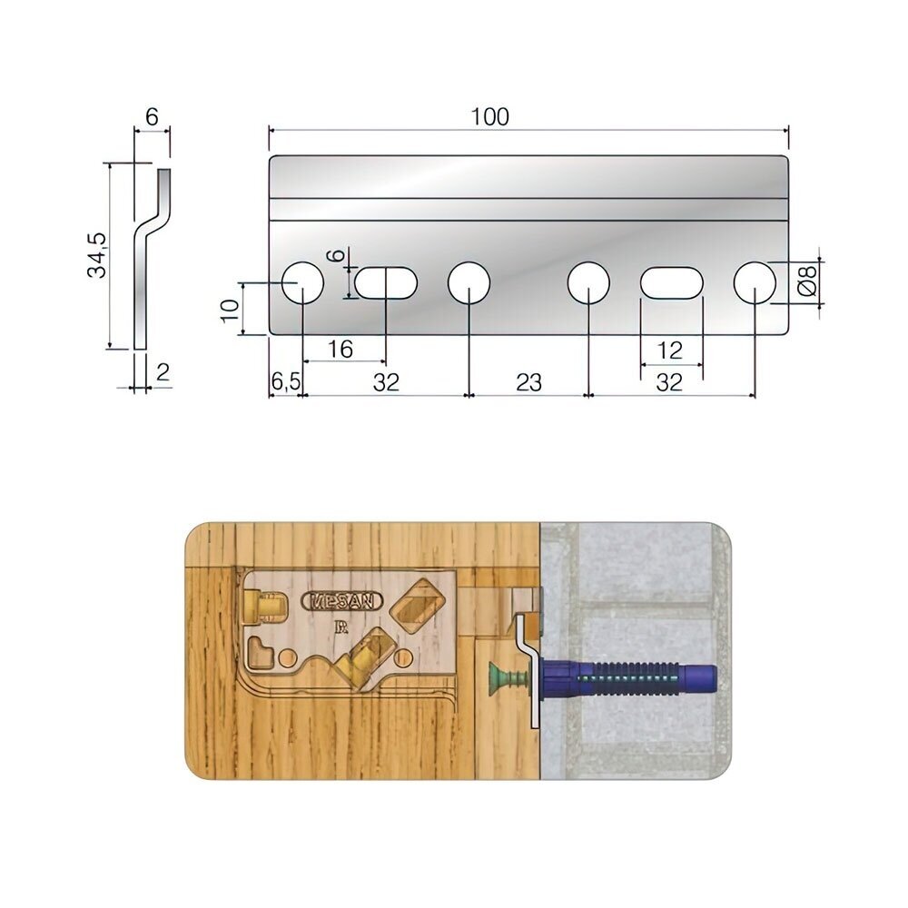 Pakabinimo plokštelė L-100 mm 1 Pakabinimo plokštelė L-100 mm 1