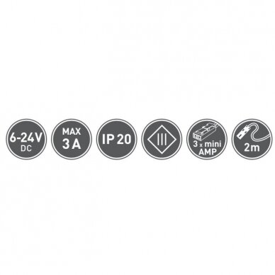 LED jungtis su 6 lizdų skirstytuvu ir 2 m laidu AWG24, mini AMP jungtimi 2