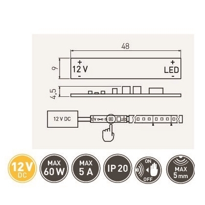 Jungtukas klijuojams LED profiliams max.60W 2 Jungtukas klijuojams LED profiliams max.60W 2