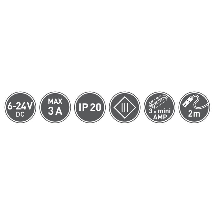 LED jungtis su 3 lizdų skirstytuvu ir 2 m laidu AWG24, mini AMP jungtimi 2