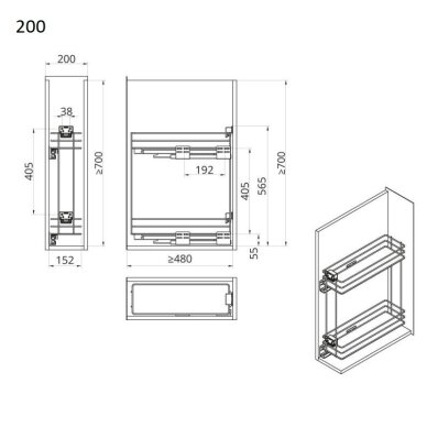 Krepšys Cargo mini 150, WB-782, VERTO, pilno ištraukimo, su bėgeliais 6 Krepšys Cargo mini 150, WB-782, VERTO, pilno ištraukimo, su bėgeliais 6