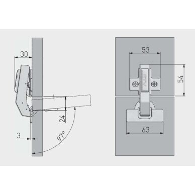 Lankstas hidraulinis ø35 mm, 90° su plokštele H=0 1 Lankstas hidraulinis ø35 mm, 90° su plokštele H=0 1