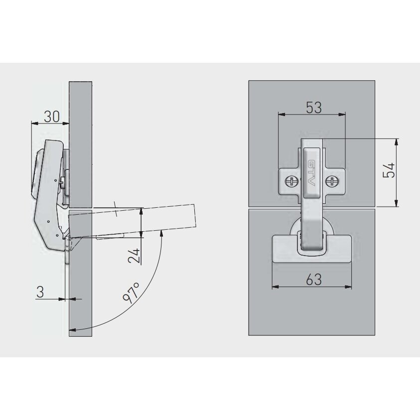 Lankstas hidraulinis ø35 mm, 90° su plokštele H=0 1