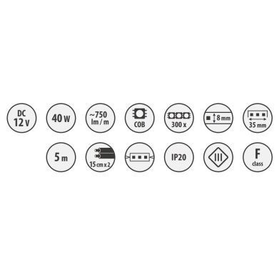 LED juosta 10W, 12V, 480 lemp., neutrali, 5m 2