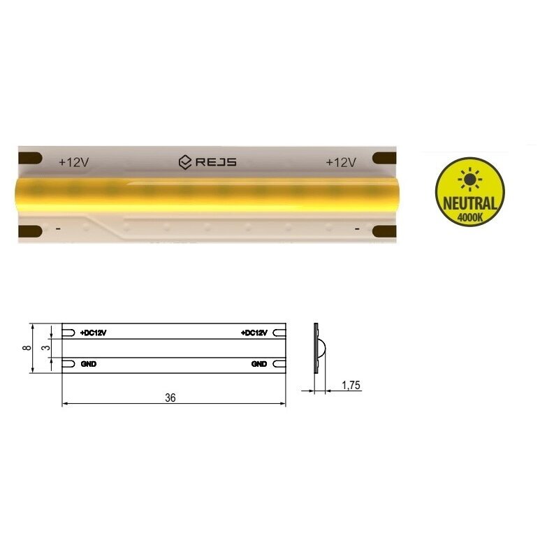 LED juosta 10W, 12V, 480 lemp., neutrali, 5m 1