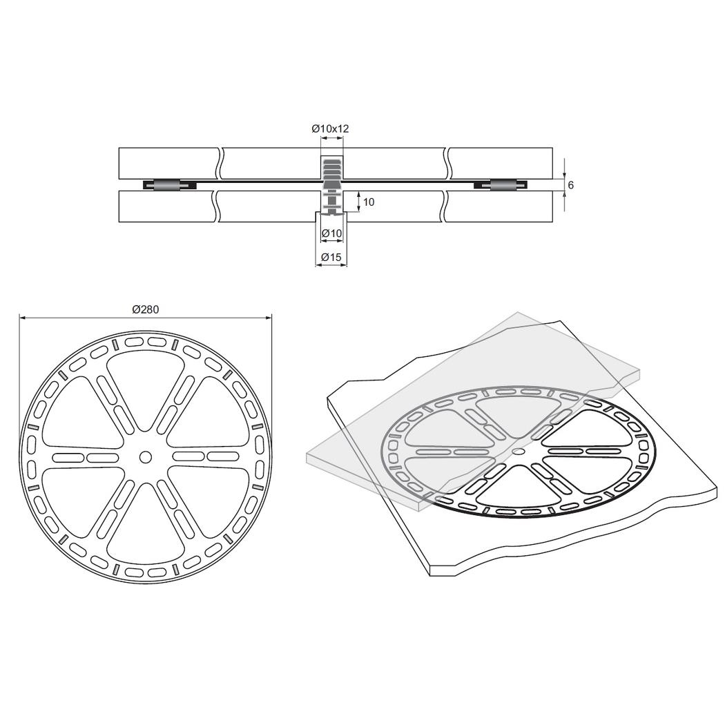 Pasukimo mechanizmas ø280 mm, plastmasinis 1 Pasukimo mechanizmas ø280 mm, plastmasinis 1
