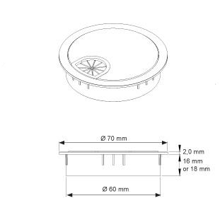 Dangtelis laidams plastmasinis su guma ø60x18 mm, chromas 1 Dangtelis laidams plastmasinis su guma ø60x18 mm, chromas 1