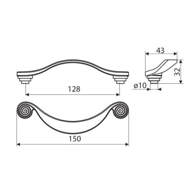 Rankenėlė UR19 L-128 mm, sendintas žalvaris Rankenėlė UR19 L-128 mm, sendintas žalvaris