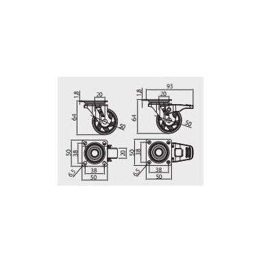 Ratukas B50, ø50 mm, su plokštele 50x50 mm, skaidrus Ratukas B50, ø50 mm, su plokštele 50x50 mm, skaidrus