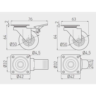 Ratukas BRAZYLIA, ø50 mm, su plokštele 42x42 mm, skaidrus 1 Ratukas BRAZYLIA, ø50 mm, su plokštele 42x42 mm, skaidrus 1