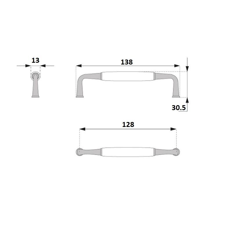 Rankenėlė porcelianinę UM-099, L-128 cm, sendintas žalvaris 1 Rankenėlė porcelianinę UM-099, L-128 cm, sendintas žalvaris 1