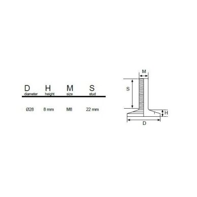 Reguliuojama kojelė ø28 mm, smeigė M8x22 mm 2 Reguliuojama kojelė ø28 mm, smeigė M8x22 mm 2