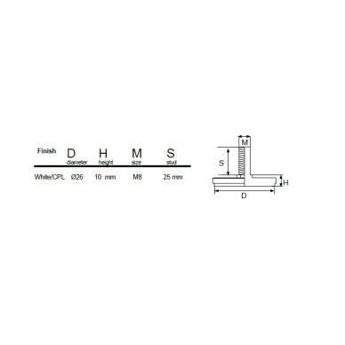 Reguliuojama kojelė TITAN ø26x10 mm, M8x25 mm, balta 2