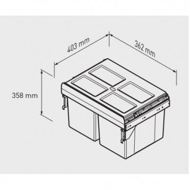 Šiukšliadėžė ištraukiama PRACTI ECO 400 mm spintelei 2x16 L 1