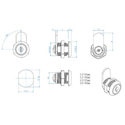 Spynelė universali MIC1925, 90°, 25 mm cilindras, su visrakčiu 2 Spynelė universali MIC1925, 90°, 25 mm cilindras, su visrakčiu 2