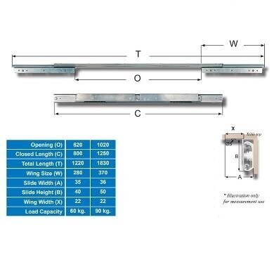 Stalo praplėtimo mechanizmas L-600mm/450mm, H-37mm 3 Stalo praplėtimo mechanizmas L-600mm/450mm, H-37mm 3