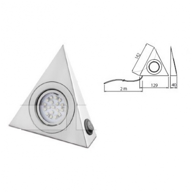 Trikampis halogenas su diodais su jungikliu, aliuminis  šilt. balta 12V, 1W